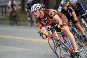 Seattle bicycle attorney John McHale on his bike in a road race.